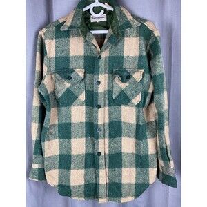 Vtg New Decade Men Sz M  Green Plaid Thick Wool Blend Button Down Shirt jacket